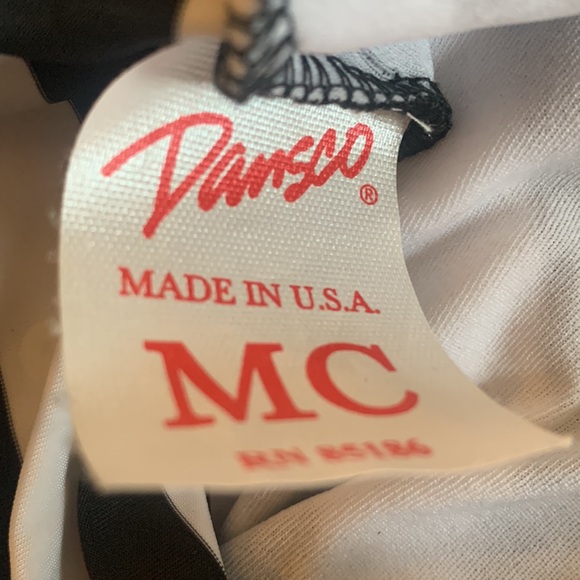 Dansco Leotard MC Black & White w/ Pink Sequin Trim Blue Ribbon EUC Dance - Picture 12 of 14